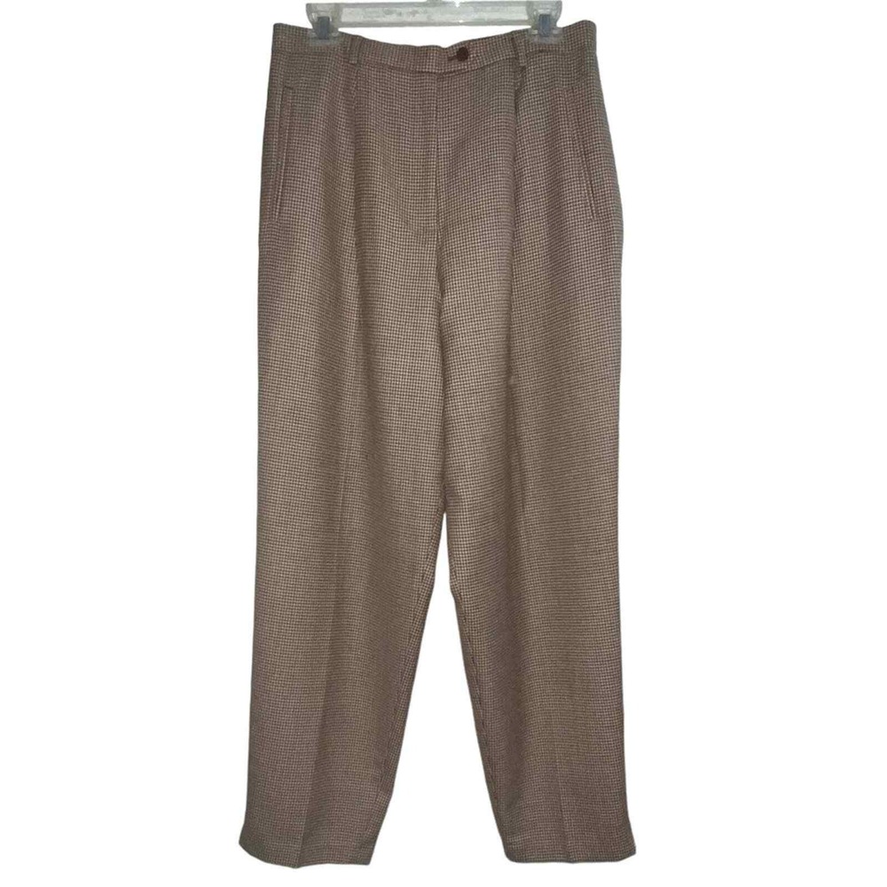 Saks Fifth Avenue The Works Wool Houndstooth Trousers Womens L Brown Pleated